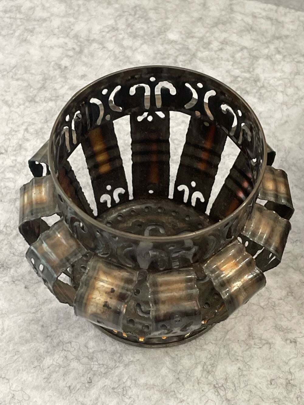 BOHO Vintage Upcycled Tin Can Filigree Folk Art Candle Holders, Pair - Picture 4 of 8